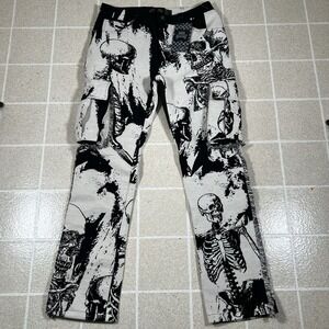 Rebel Vengeance Skull Skeleton Tapestry Cargo Pant Sz 30 Goth Hip Hop Streetwear